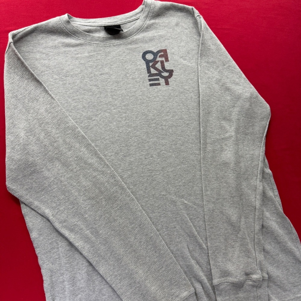 Oakley Mens XXL Gray Waffle Knit Thermal Long Sleeve Graphic Logo Shirt Crewneck